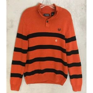 New CHAPS by Ralph Lauren Men's Thick Mockneck Sweater Autumn Striped Medium $70